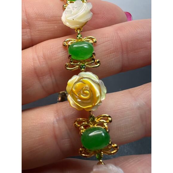 MOP jade and diopside bracelet in gold over sterling silver - Picture 9 of 11